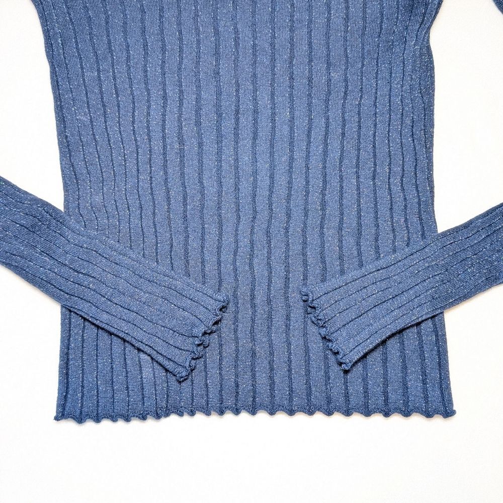 Vince Wool Ribbed Mock Neck Sweater in Blue - Picture 9 of 13